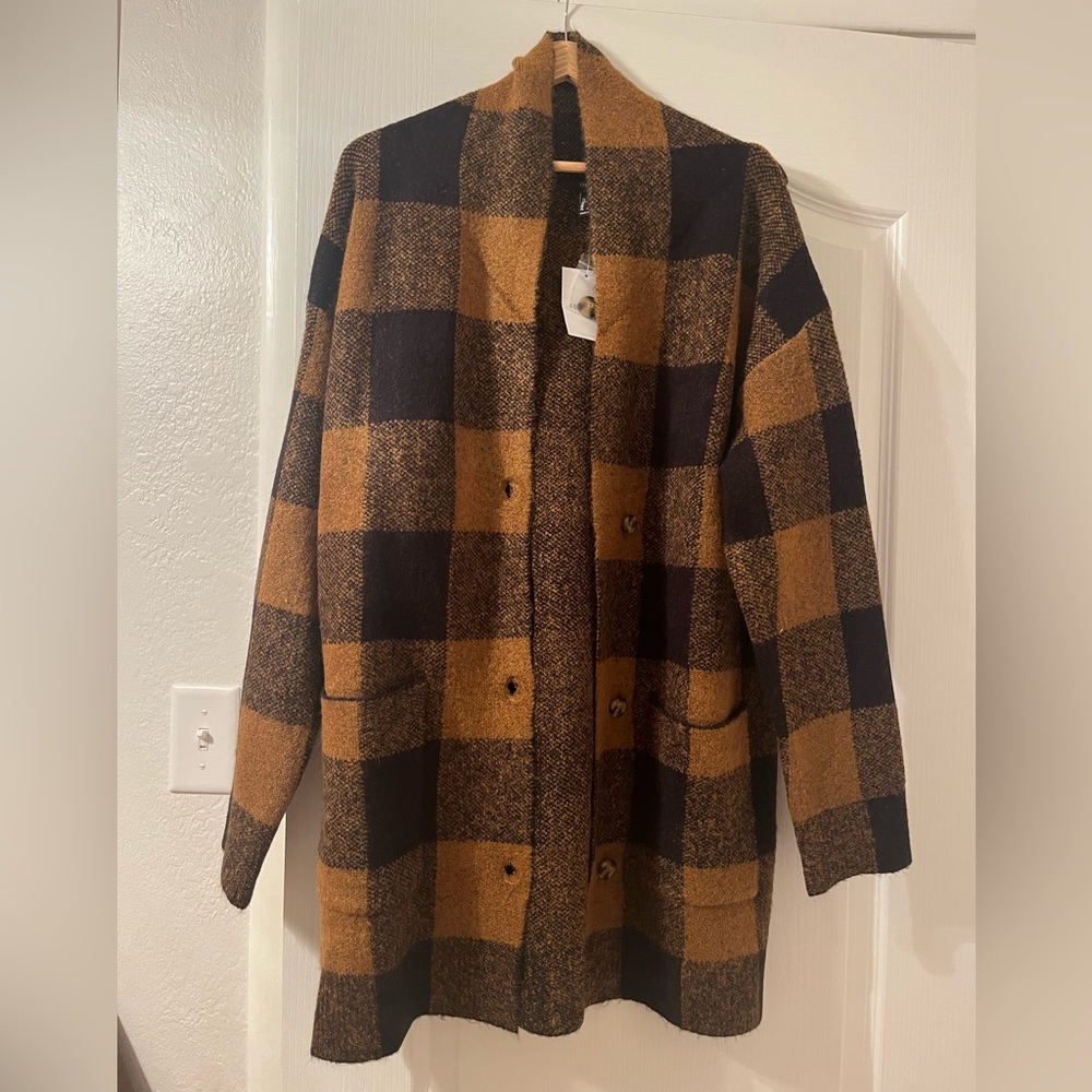 Forever 21 Buffalo Plaid Longline Sweater- Size L